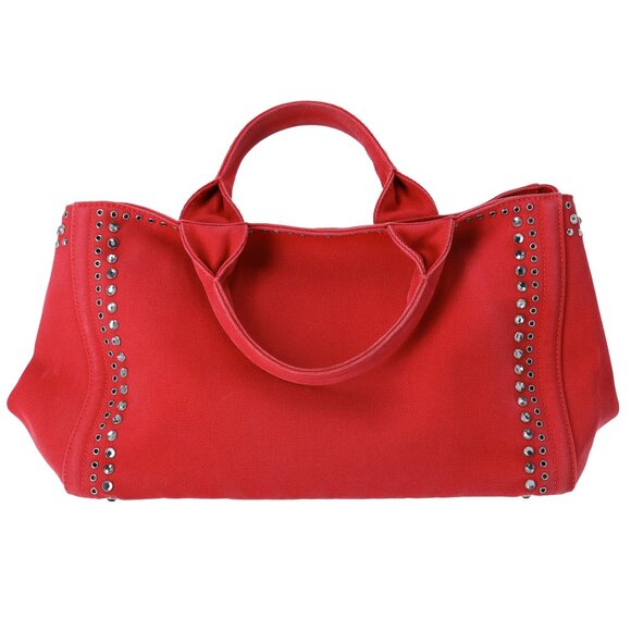 PRADA Canapa Tote Bag BN2642 Red Canvas Red Stones - Picture 4 of 8